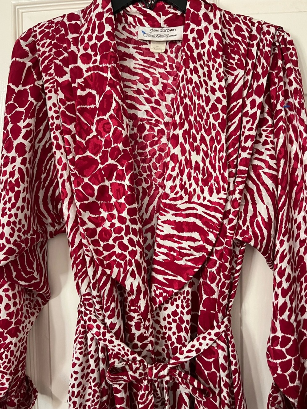 VTG David Brown For Saks Belted Wrap Animal Print Maxi Kimono/Robe